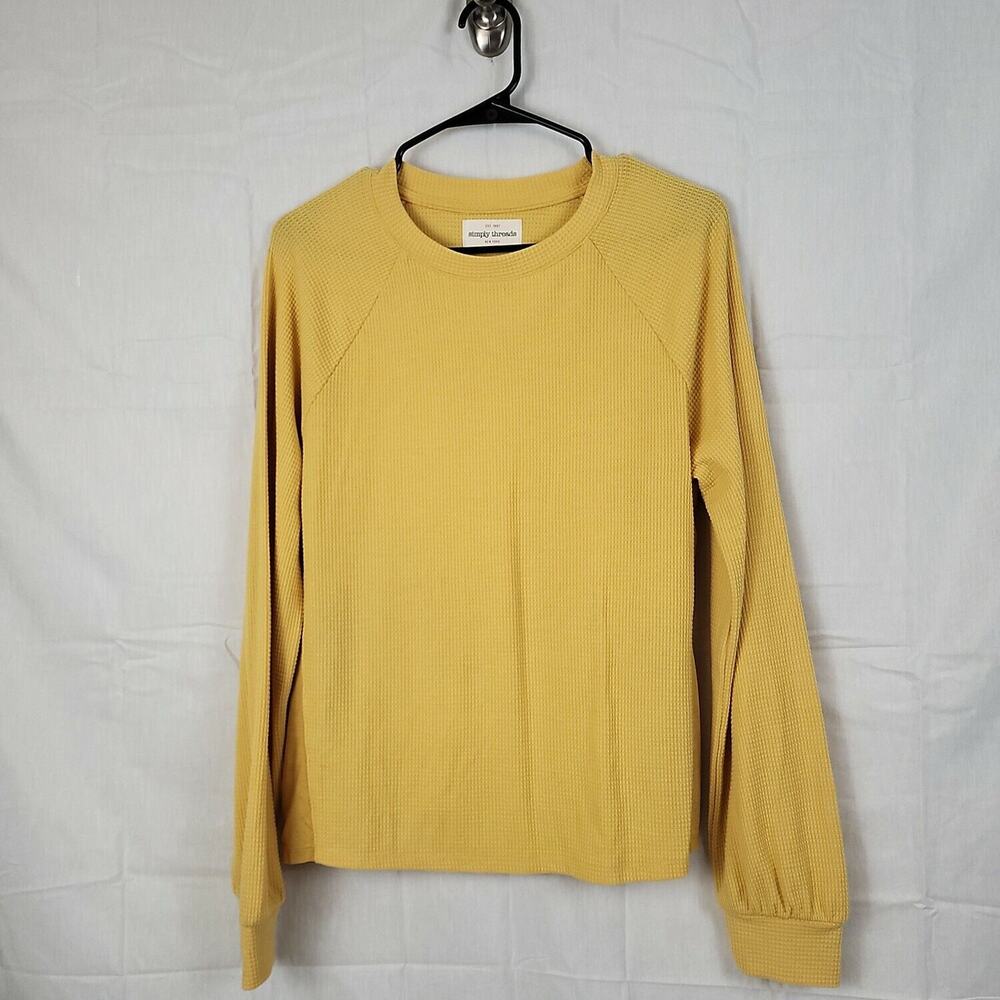 Simply Threads Womens Yellow Long Sleeve Pullover Basic Top Size Small‎
